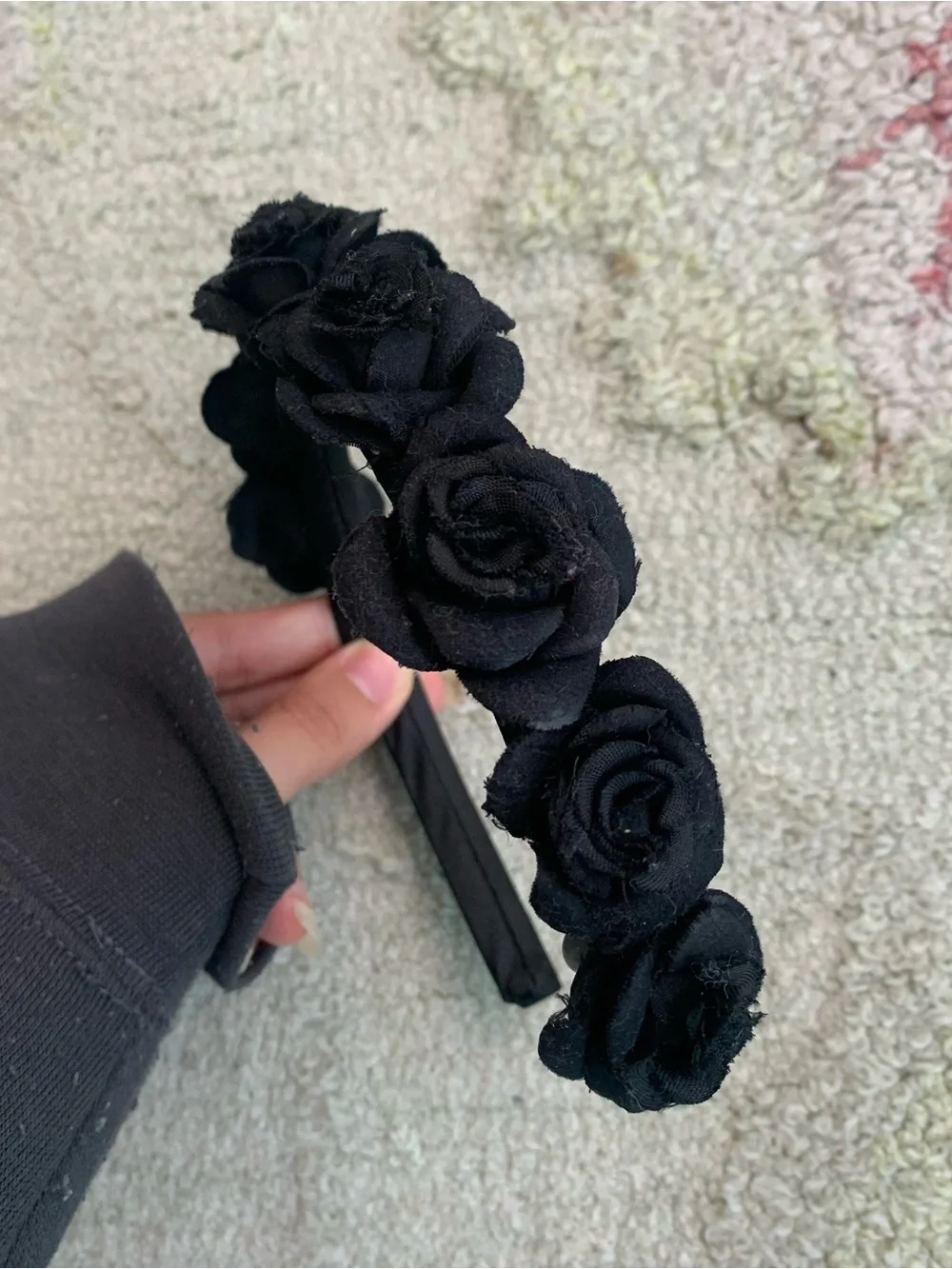 Gothic Black Fabric Rose Flower Crown Headband